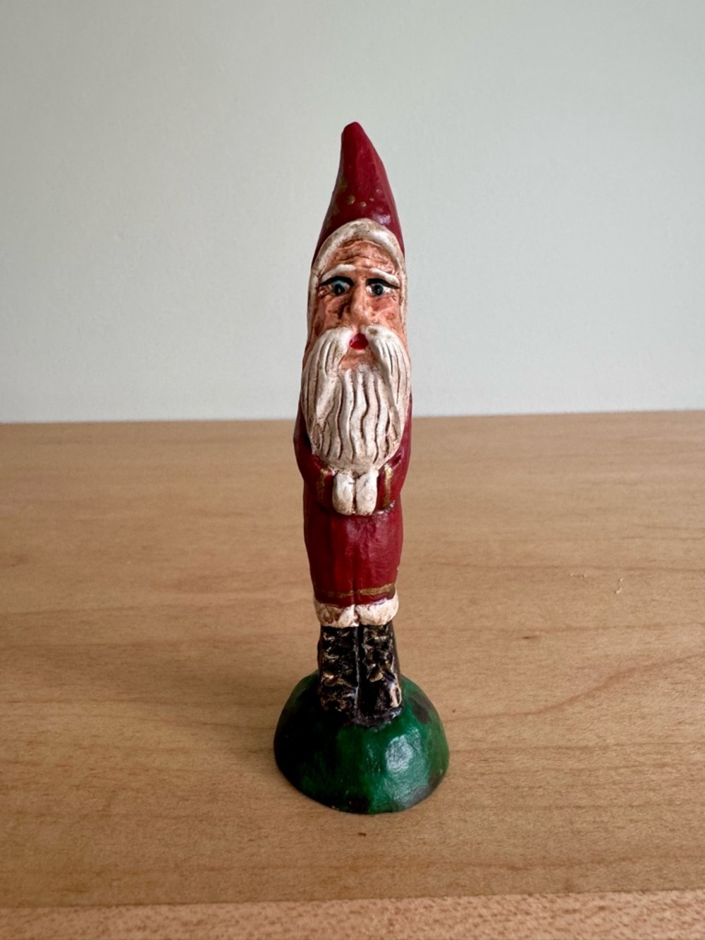 Handcrafted 3.75” Wooden Carved Red Santa Gnome Holiday Figurine Signed 1992